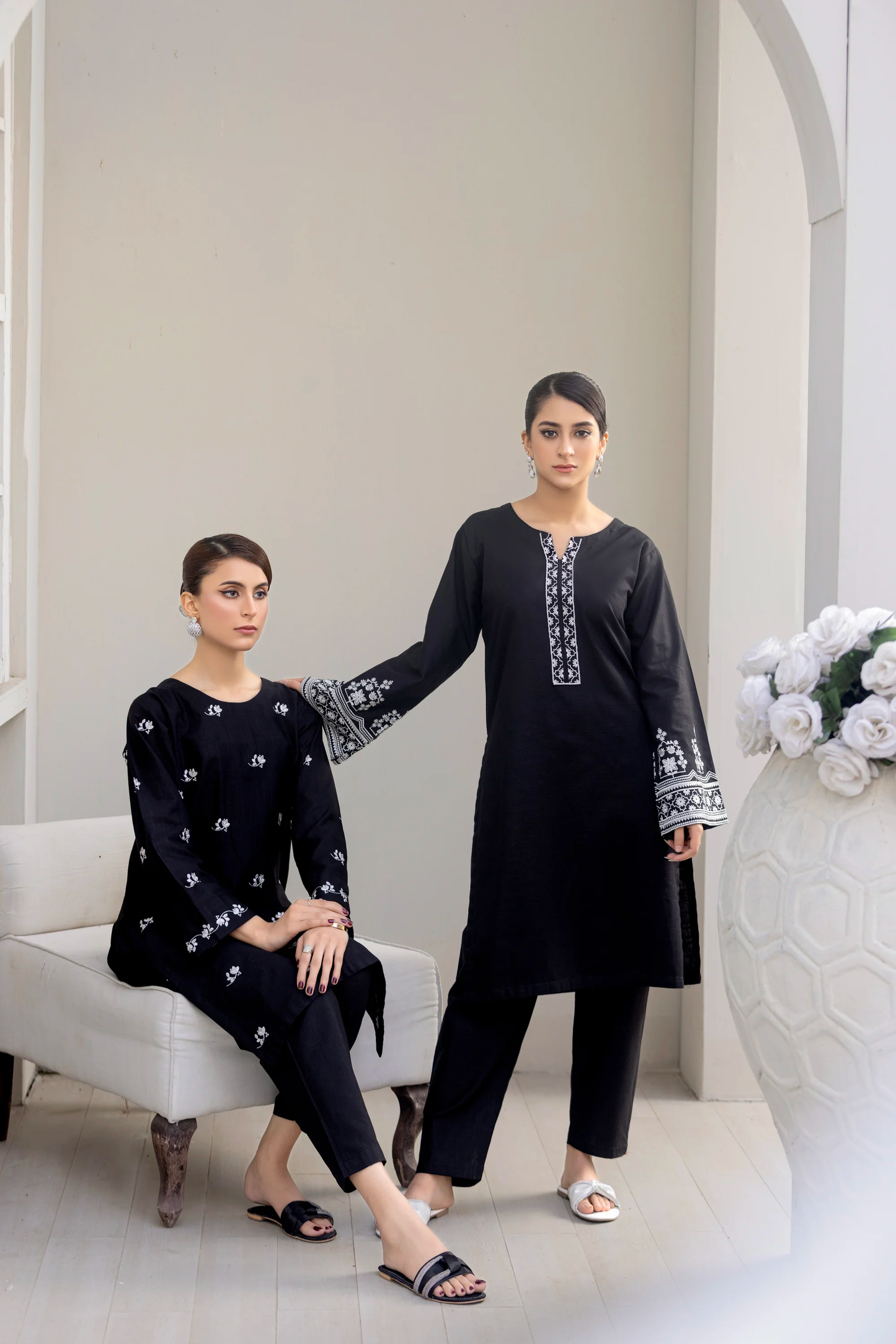TWO PIECE STITCHED - CHARKHHA BLACK